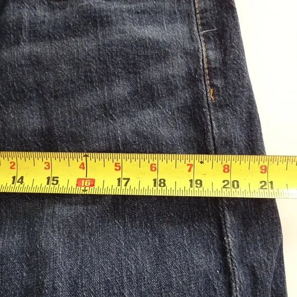 Levis 505 Straight Denim Jeans Men Size 34 x 34 Blue Dark Wash Distressed FLAW - Picture 10 of 14